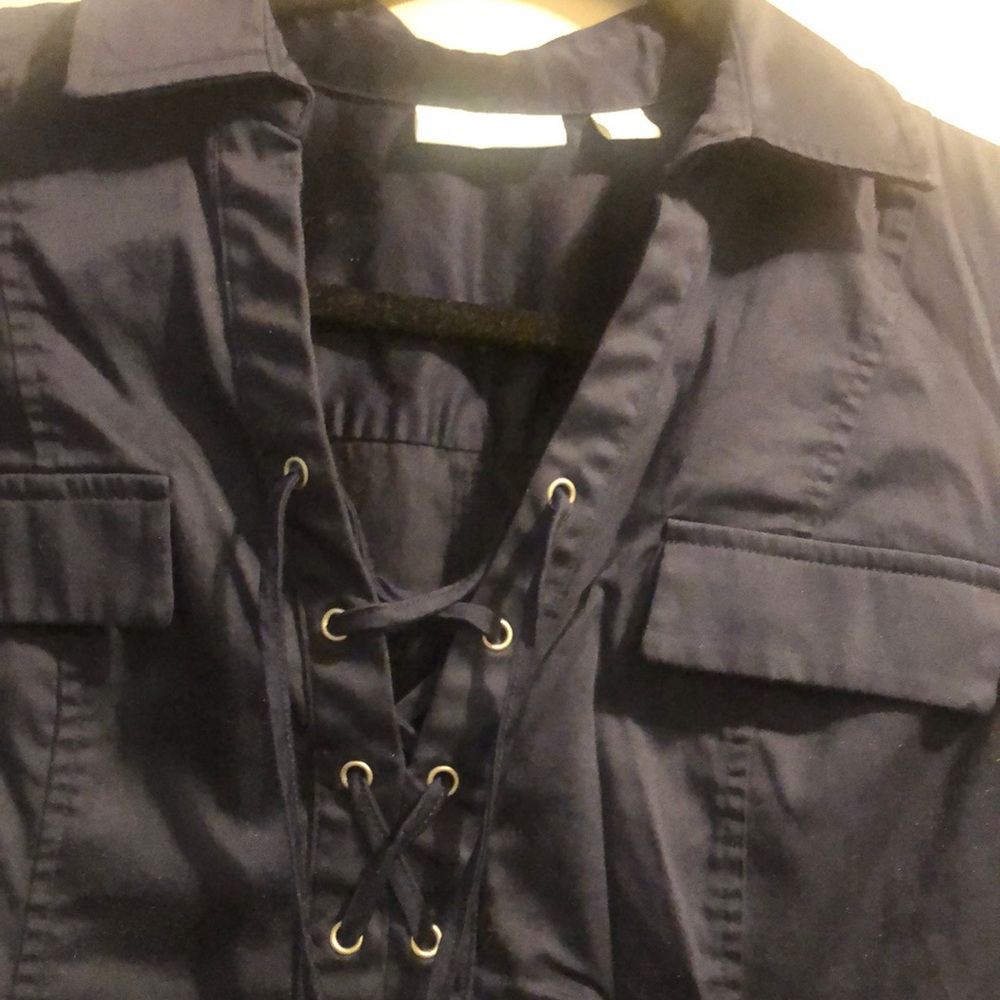 Navy shirt dress w / collar & shoe string closure